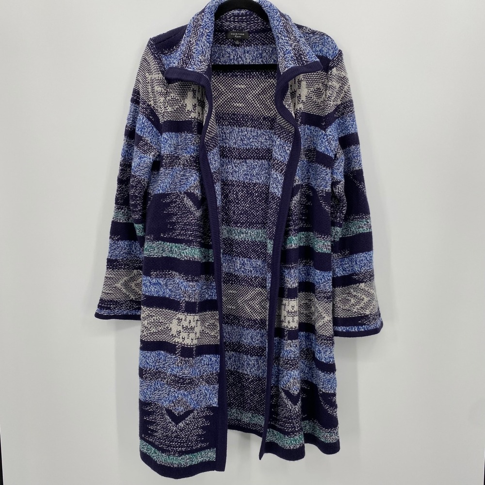 Spense Knits Duster Cardigan Sweater Women XL Blue Green Geometric Boho Aztec